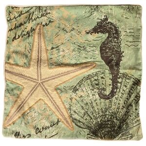 Safavieh Coastal Starfish Seahorse Throw Pillow Cover Green Beach House 20x20